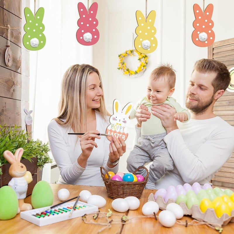 Sophena Large Size 7 inch Wooden Easter Ornaments to Paint, Wooden Rabbit Bunny Happy Easter Cutouts DIY Blank Unfinished Round Spring Wood Discs Ornament for Crafts Hanging Decorations 10PCS - Image 3